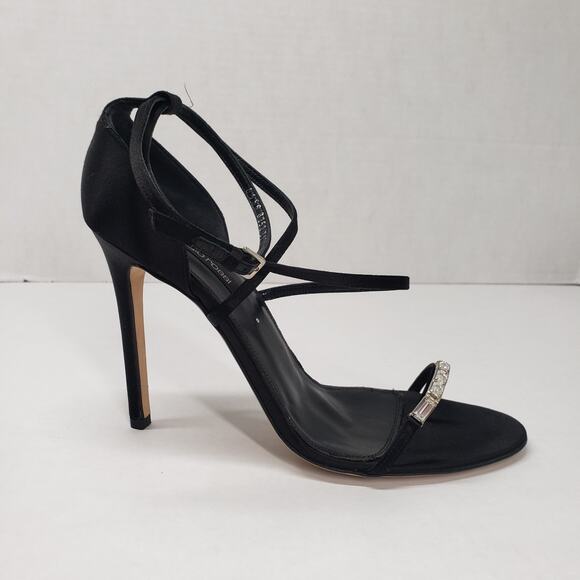 Sergio Rossi Sandals Womens 9.5 Black Satin Crystal Strappy Stiletto Heel Party - Picture 13 of 16